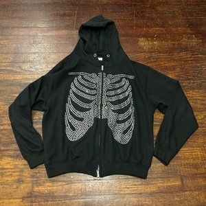 MNML Rhinestone Skeleton Zip Up Hoodie
